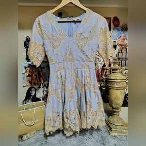 Entro Blue And Nude Floral Lace Romper